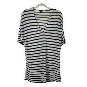 Eileen Fisher Stipe Shirt Top Black White Size S Flaw Hole Short Sleeve